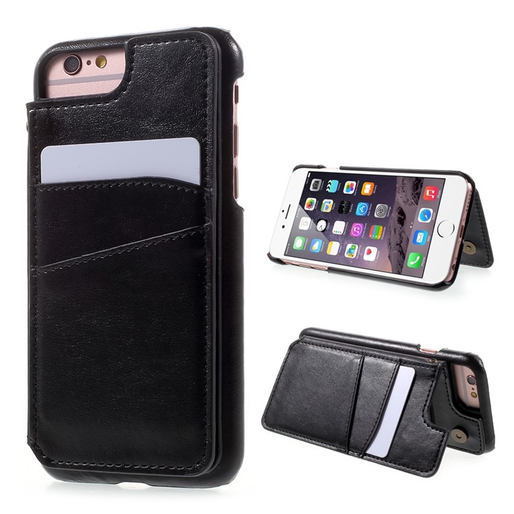 Multi-slot Leather Coated PC Hard Mobile Phone Case for iPhone 6s / 6 - Black-1