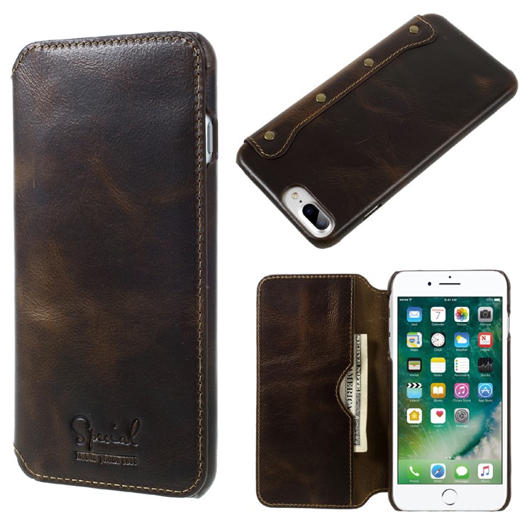Genuine Leather Wallet Flip Cover for iPhone 7 Plus - Black-1