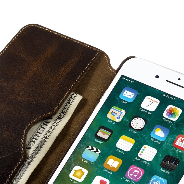 Genuine Leather Wallet Flip Cover for iPhone 7 Plus - Black-10