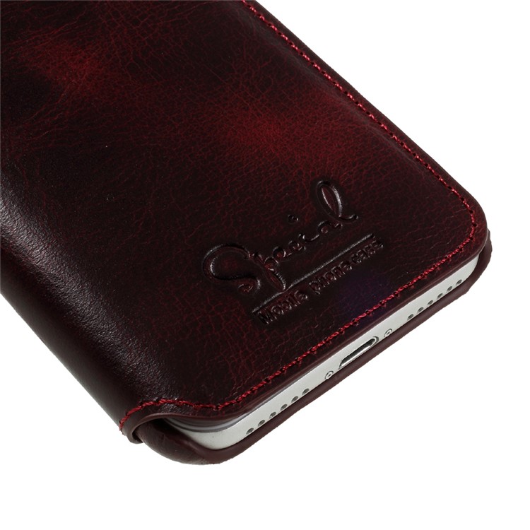 Genuine Leather Mobile Phone Case with Cash Pocket for iPhone 7 4.7 inch - Wine Red-6