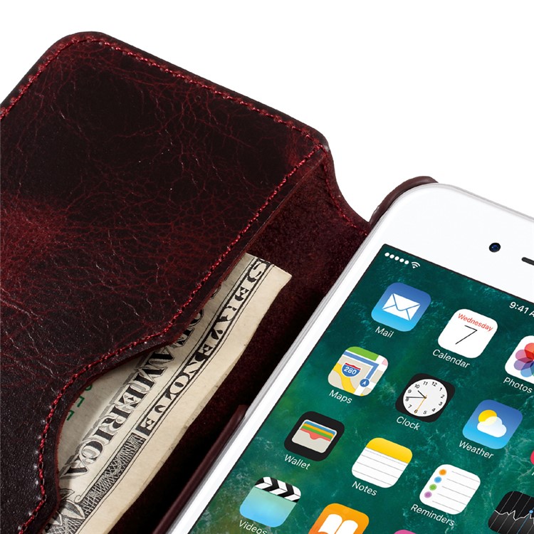 Genuine Leather Mobile Phone Case with Cash Pocket for iPhone 7 4.7 inch - Wine Red-8