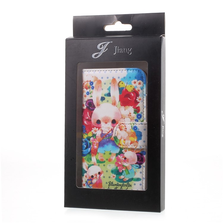 JIANG Cartoon Pattern Printing Wallet Leather Phone Cover for iPhone 7 4.7 inch - Pink Rabbit-12