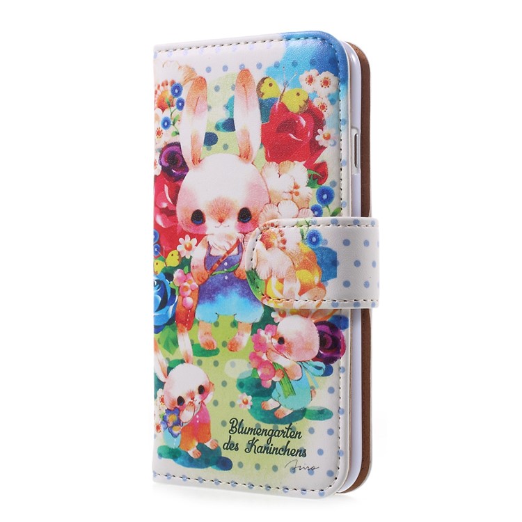 JIANG Cartoon Pattern Printing Wallet Leather Phone Cover for iPhone 7 4.7 inch - Pink Rabbit-2