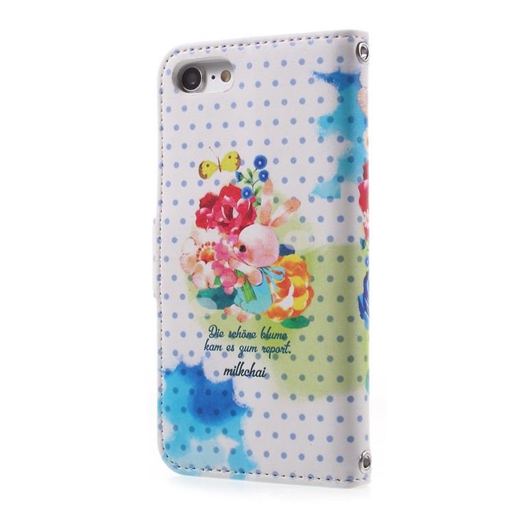 JIANG Cartoon Pattern Printing Wallet Leather Phone Cover for iPhone 7 4.7 inch - Pink Rabbit-3