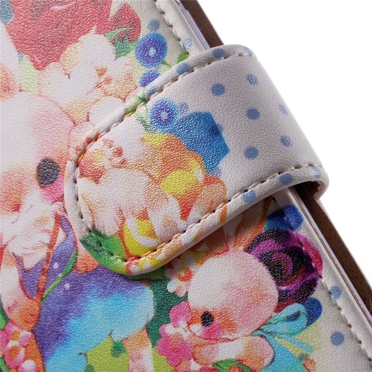 JIANG Cartoon Pattern Printing Wallet Leather Phone Cover for iPhone 7 4.7 inch - Pink Rabbit-9