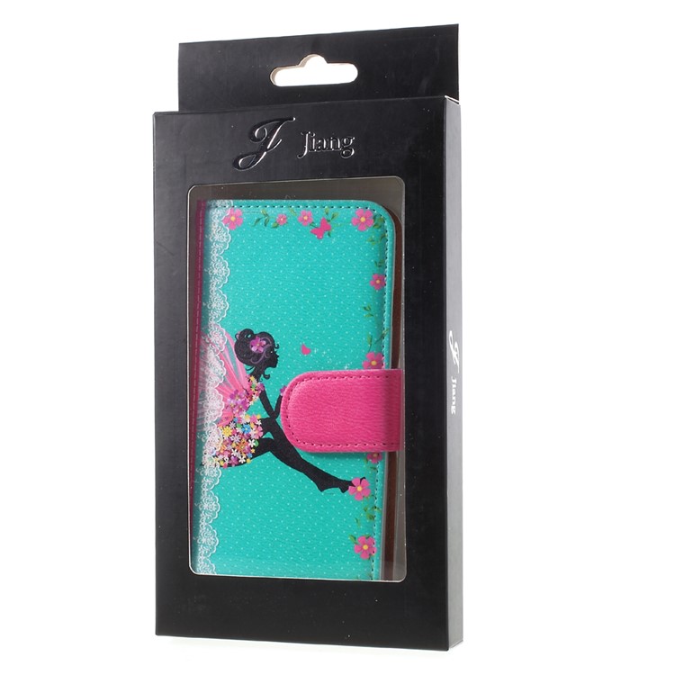 JIANG Cartoon Pattern Printing Wallet Leather Phone Cover for iPhone 7 4.7 inch - Butterfly Fairy and Blue Background-11