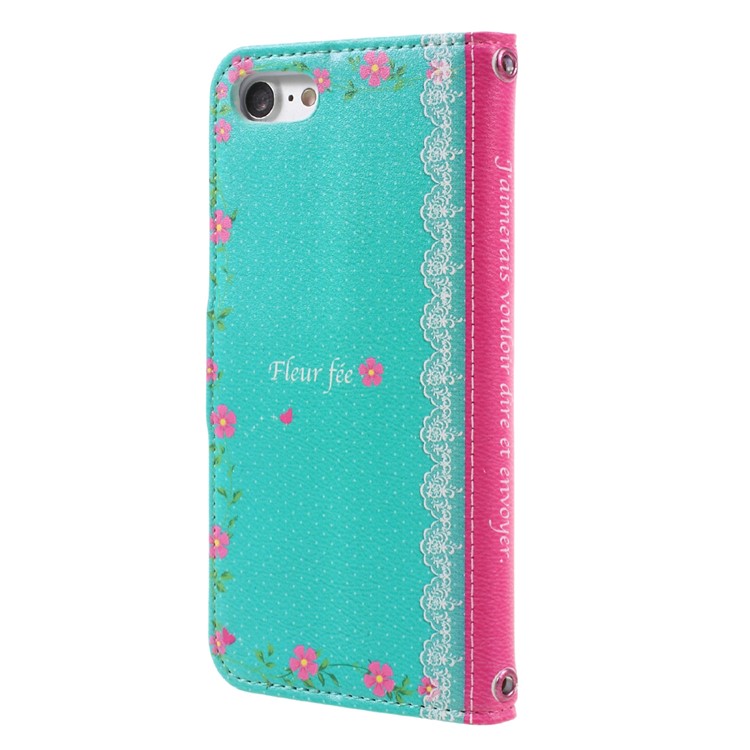 JIANG Cartoon Pattern Printing Wallet Leather Phone Cover for iPhone 7 4.7 inch - Butterfly Fairy and Blue Background-2