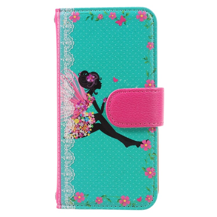 JIANG Cartoon Pattern Printing Wallet Leather Phone Cover for iPhone 7 4.7 inch - Butterfly Fairy and Blue Background-3