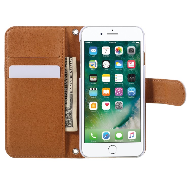 JIANG Cartoon Pattern Printing Wallet Leather Phone Cover for iPhone 7 4.7 inch - Butterfly Fairy and Blue Background-6