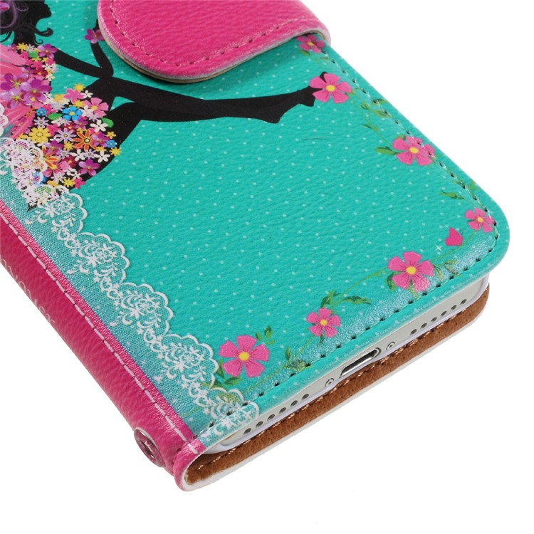 JIANG Cartoon Pattern Printing Wallet Leather Phone Cover for iPhone 7 4.7 inch - Butterfly Fairy and Blue Background-7