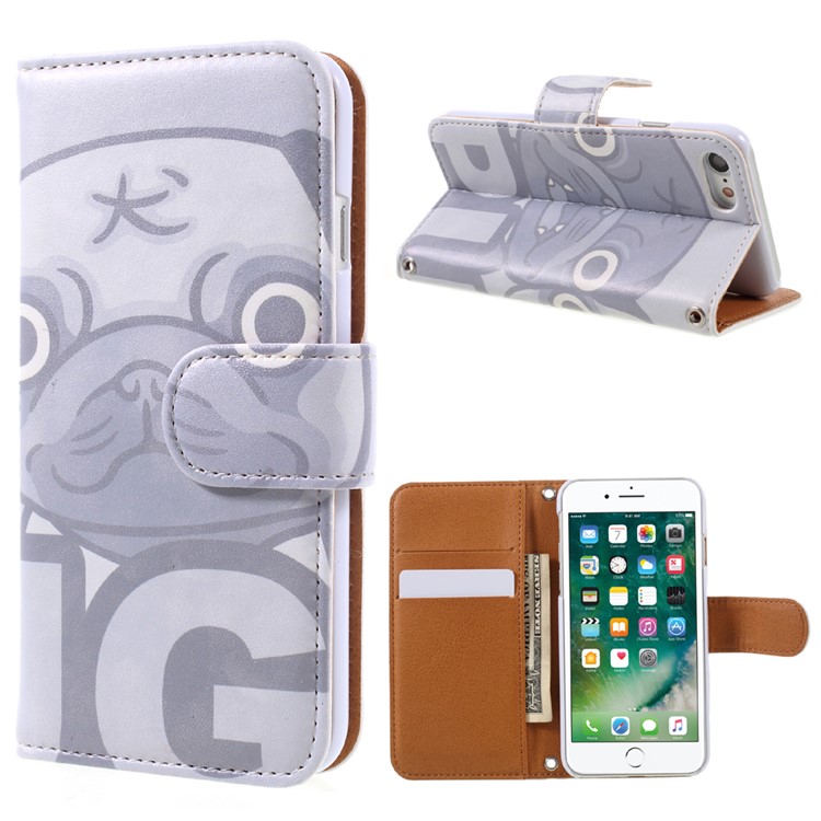 JIANG Cartoon Pattern Printing Wallet Leather Phone Cover for iPhone 7 4.7 inch - Grey Dog-1