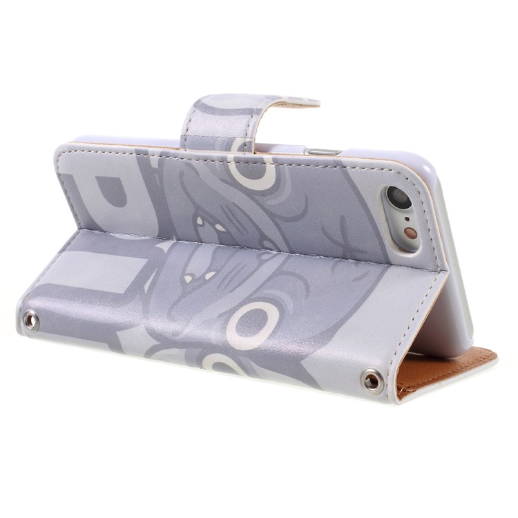 JIANG Cartoon Pattern Printing Wallet Leather Phone Cover for iPhone 7 4.7 inch - Grey Dog-5