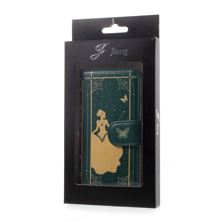 JIANG Cartoon Fairy Tale Pattern Wallet Leather Mobile Phone Cover for iPhone 7 4.7 inch - Green / Fairy-12