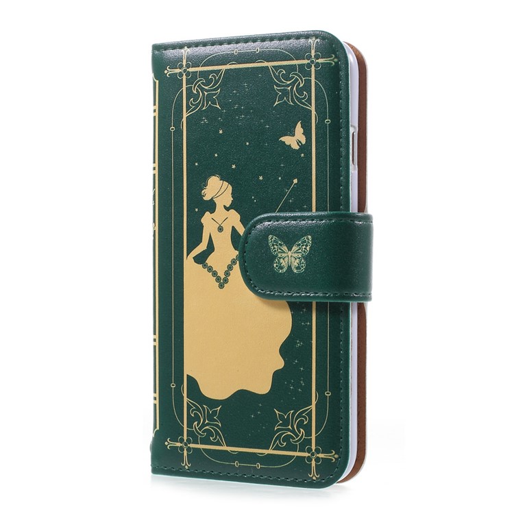 JIANG Cartoon Fairy Tale Pattern Wallet Leather Mobile Phone Cover for iPhone 7 4.7 inch - Green / Fairy-2