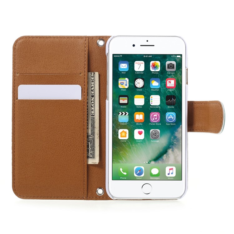 JIANG Cartoon Fairy Tale Pattern Wallet Leather Mobile Phone Cover for iPhone 7 4.7 inch - Green / Fairy-6