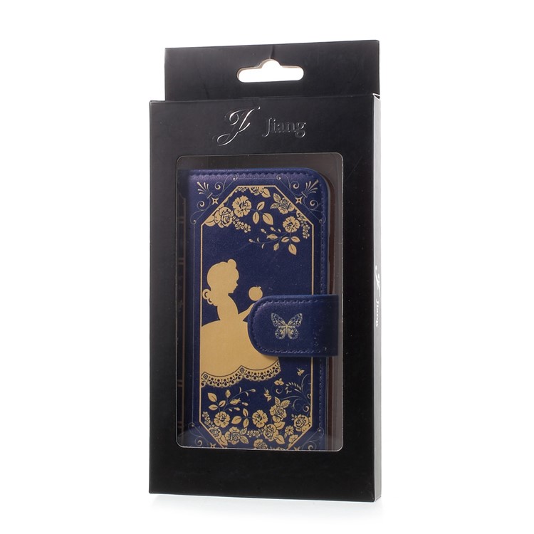 JIANG for iPhone 7 Cartoon Fairy Tale Pattern Wallet Leather Case with Stand - Blue / Girl with the Apple-11