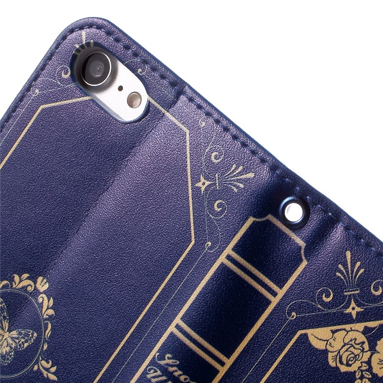 JIANG for iPhone 7 Cartoon Fairy Tale Pattern Wallet Leather Case with Stand - Blue / Girl with the Apple-8