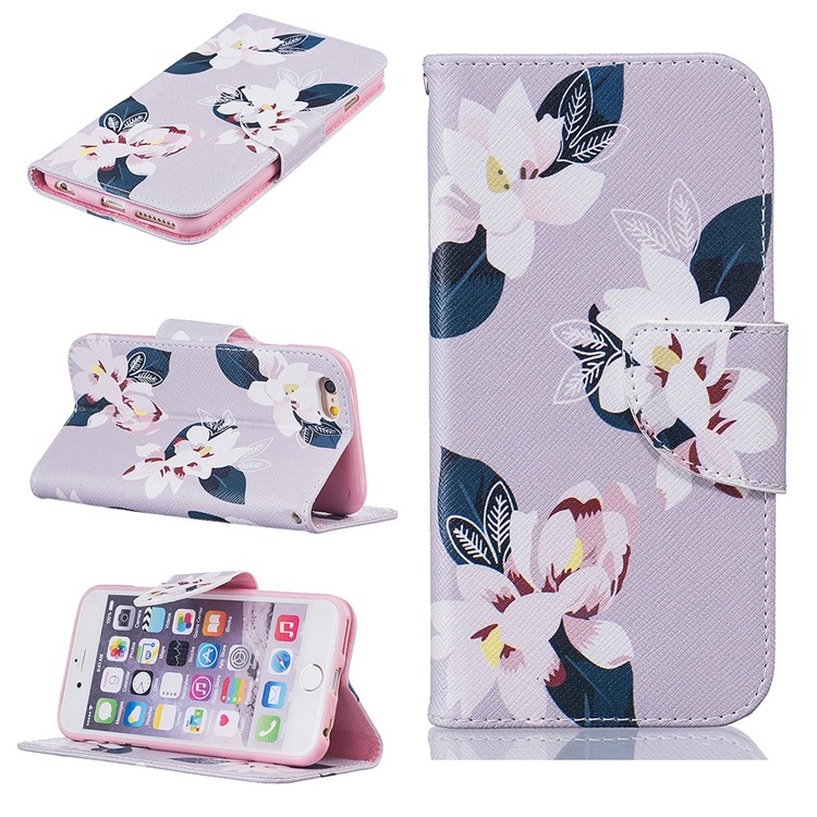Pretty Pattern Printing Wallet Stand Leather Case for iPhone 6s 6 4.7 inch - Charming Flowers / Grey-1