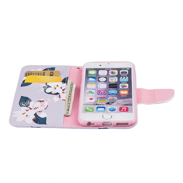 Pretty Pattern Printing Wallet Stand Leather Case for iPhone 6s 6 4.7 inch - Charming Flowers / Grey-8