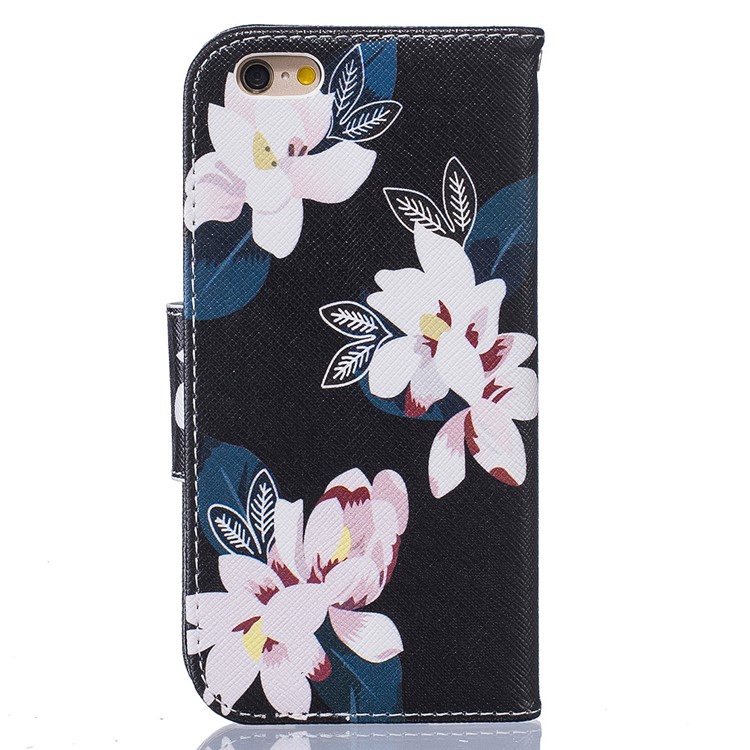 Hübscher Muster-Druck-Mappen-Leder-schützender Kasten für iPhone 6s 6 4.7 - Reizend Blumen / Schwarzes-3