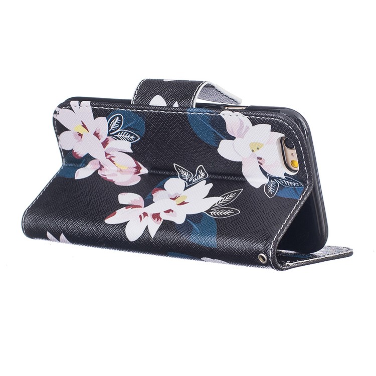 Hübscher Muster-Druck-Mappen-Leder-schützender Kasten für iPhone 6s 6 4.7 - Reizend Blumen / Schwarzes-5