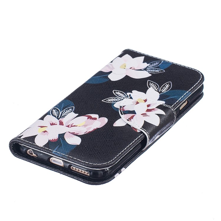 Hübscher Muster-Druck-Mappen-Leder-schützender Kasten für iPhone 6s 6 4.7 - Reizend Blumen / Schwarzes-6