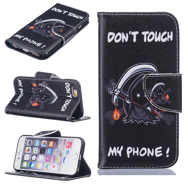 Patterned Leather Wallet Phone Case for iPhone 6s Plus/6 Plus - Monster and Do Not Touch My Phone-1