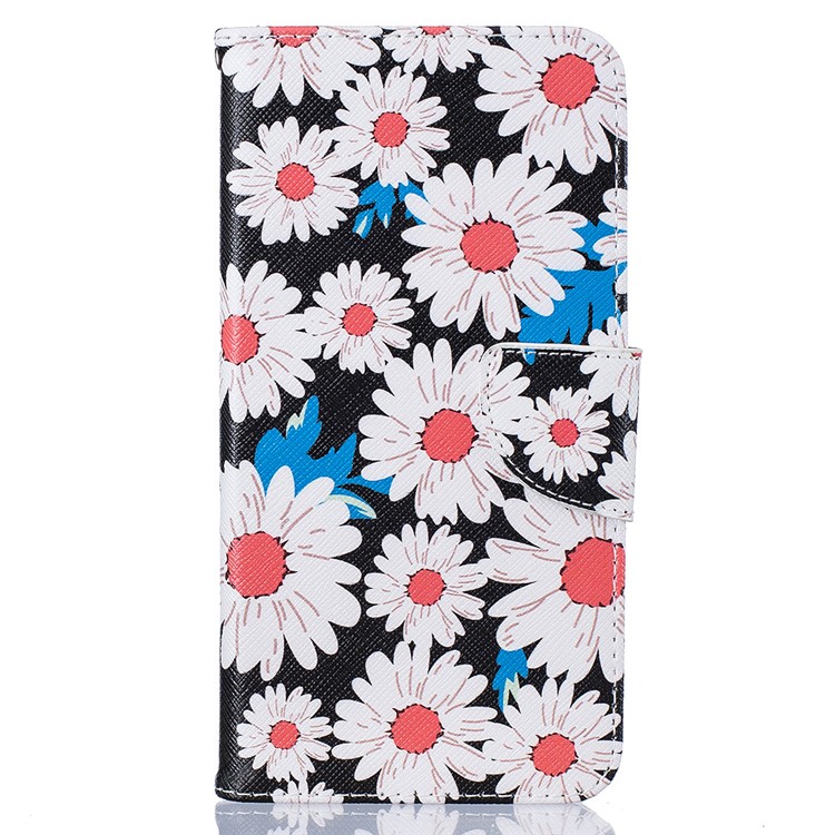 For iPhone 7 Plus 5.5 Pretty Pattern Printing Wallet Leather Case Accessory - White Daisy-2