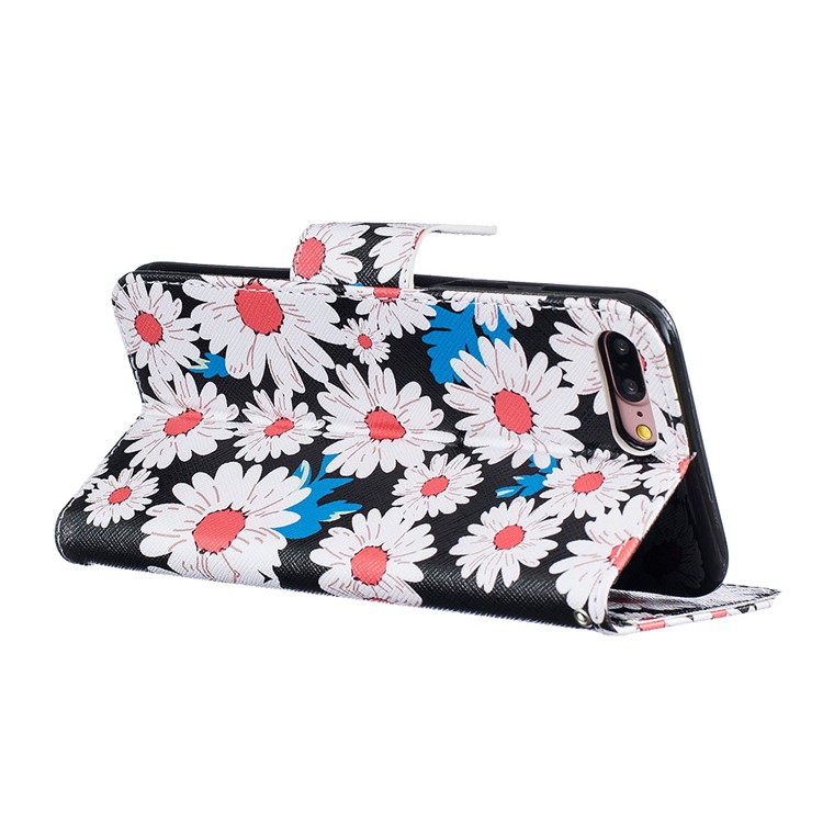 For iPhone 7 Plus 5.5 Pretty Pattern Printing Wallet Leather Case Accessory - White Daisy-4