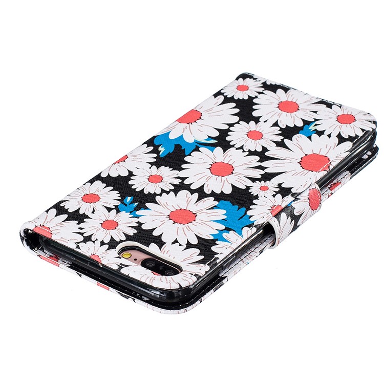 For iPhone 7 Plus 5.5 Pretty Pattern Printing Wallet Leather Case Accessory - White Daisy-7