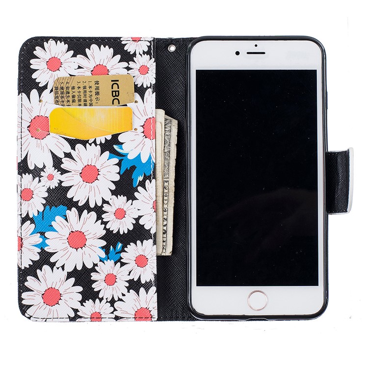 For iPhone 7 Plus 5.5 Pretty Pattern Printing Wallet Leather Case Accessory - White Daisy-8
