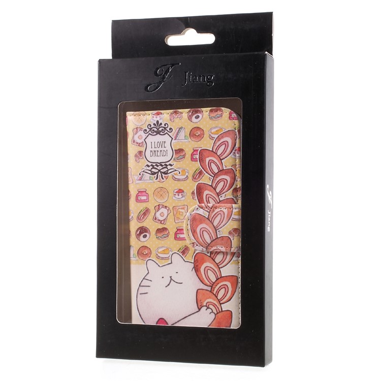 JIANG Cartoon Pattern Printing Wallet Leather Phone Cover for iPhone 7 4.7 inch - Cat and Food-11