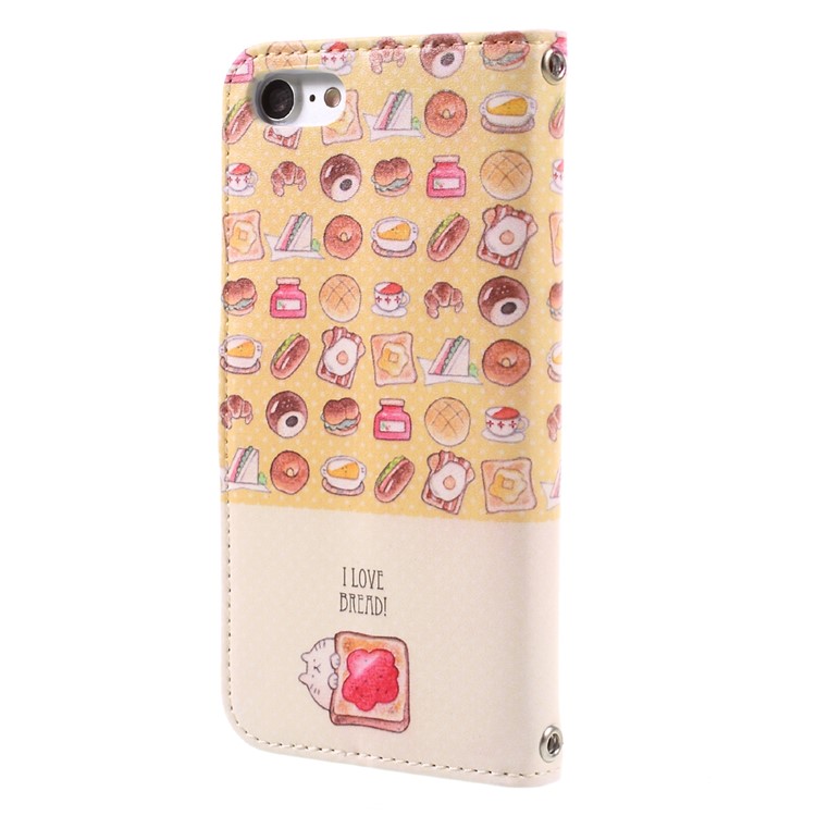 JIANG Cartoon Pattern Printing Wallet Leather Phone Cover for iPhone 7 4.7 inch - Cat and Food-2