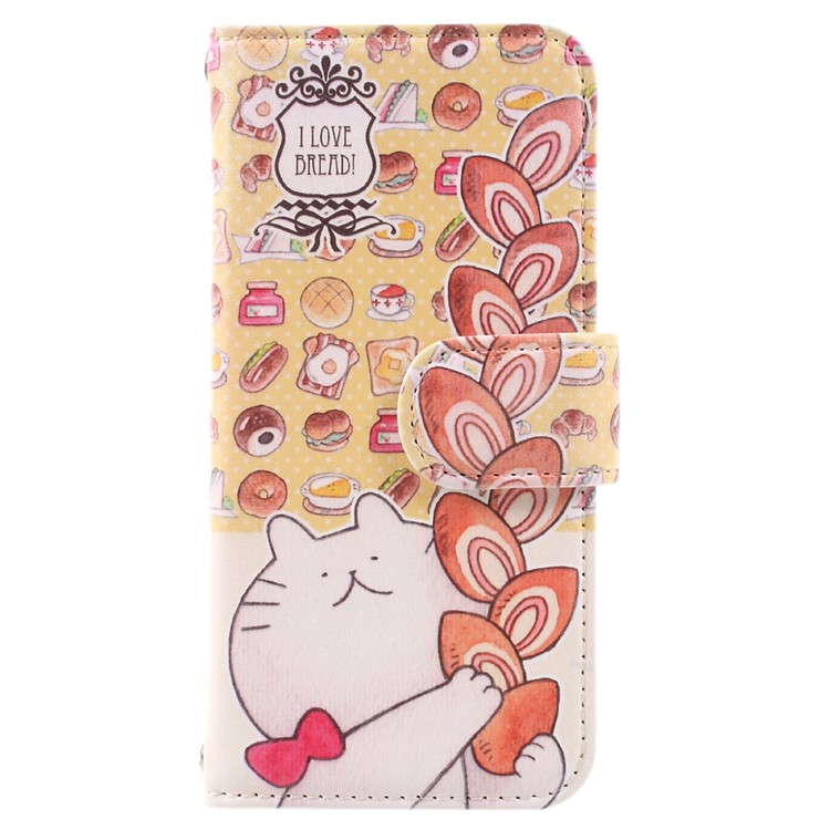 JIANG Cartoon Pattern Printing Wallet Leather Phone Cover for iPhone 7 4.7 inch - Cat and Food-3