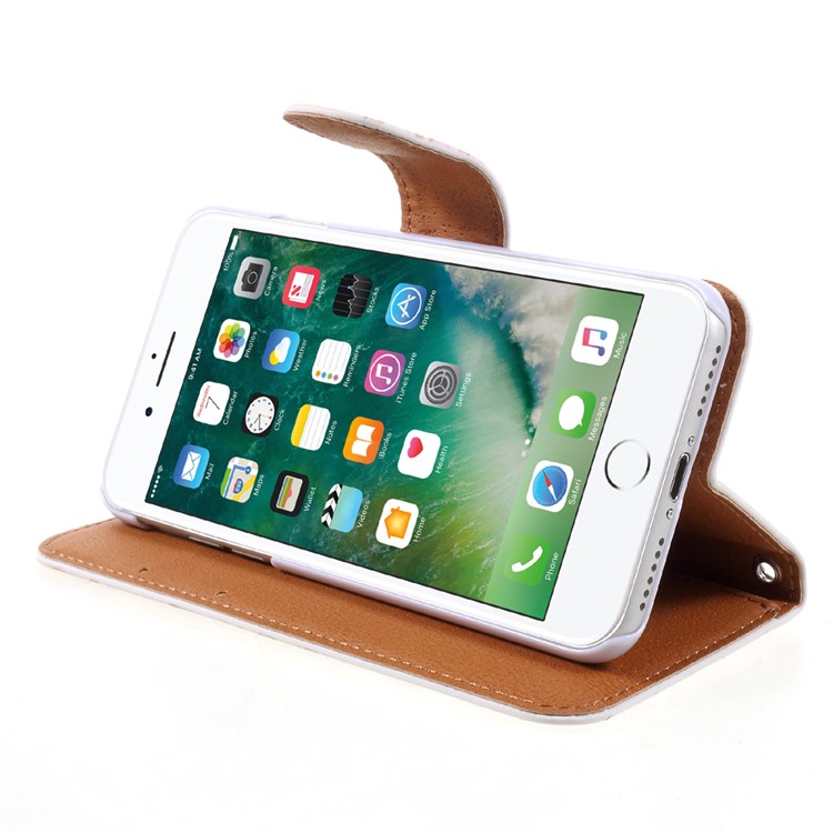 JIANG Cartoon Pattern Printing Wallet Leather Phone Cover for iPhone 7 4.7 inch - Cat and Food-4