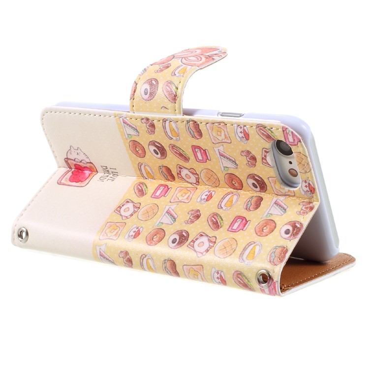 JIANG Cartoon Pattern Printing Wallet Leather Phone Cover for iPhone 7 4.7 inch - Cat and Food-5