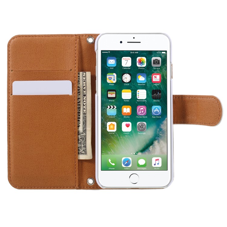 JIANG Cartoon Pattern Printing Wallet Leather Phone Cover for iPhone 7 4.7 inch - Cat and Food-6