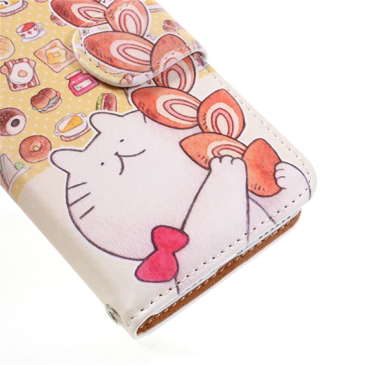 JIANG Cartoon Pattern Printing Wallet Leather Phone Cover for iPhone 7 4.7 inch - Cat and Food-7