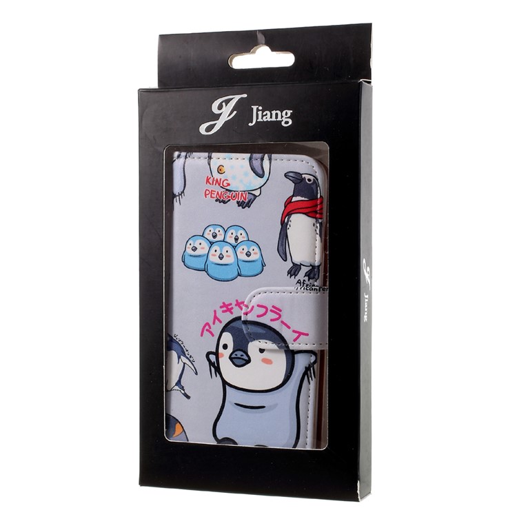JIANG Cartoon Pattern Wallet Leather Cell Phone Case for iPhone 7 4.7 inch - Penguin Family-11