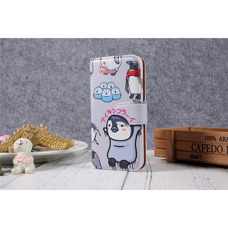 JIANG Cartoon Pattern Wallet Leather Cell Phone Case for iPhone 7 4.7 inch - Penguin Family-16