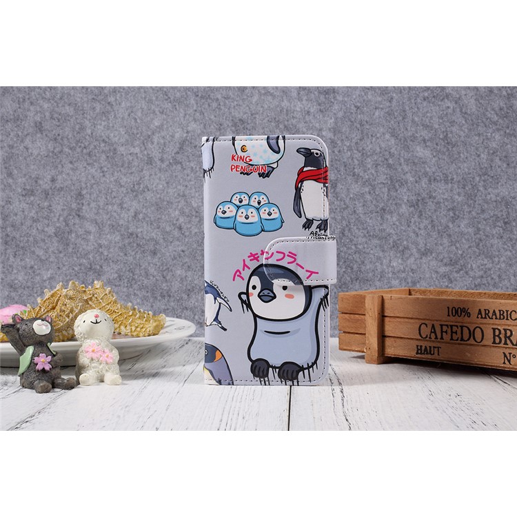 JIANG Cartoon Pattern Wallet Leather Cell Phone Case for iPhone 7 4.7 inch - Penguin Family-18