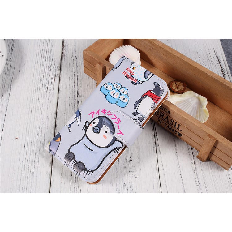 JIANG Cartoon Pattern Wallet Leather Cell Phone Case for iPhone 7 4.7 inch - Penguin Family-19