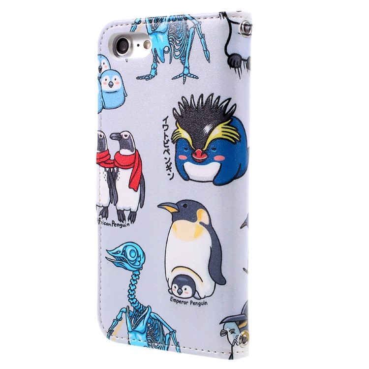 JIANG Cartoon Pattern Wallet Leather Cell Phone Case for iPhone 7 4.7 inch - Penguin Family-2