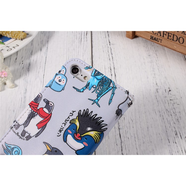 JIANG Cartoon Pattern Wallet Leather Cell Phone Case for iPhone 7 4.7 inch - Penguin Family-20