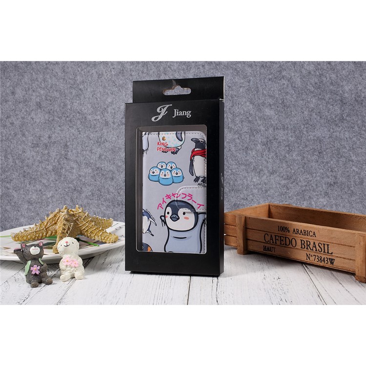 JIANG Cartoon Pattern Wallet Leather Cell Phone Case for iPhone 7 4.7 inch - Penguin Family-27