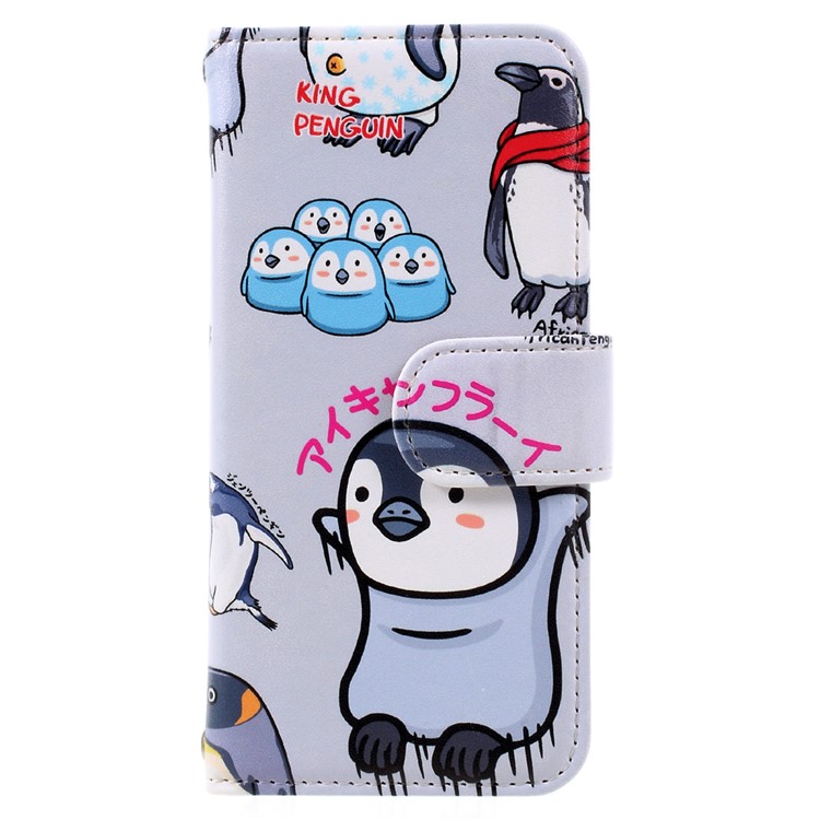 JIANG Cartoon Pattern Wallet Leather Cell Phone Case for iPhone 7 4.7 inch - Penguin Family-3