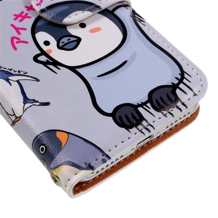 JIANG Cartoon Pattern Wallet Leather Cell Phone Case for iPhone 7 4.7 inch - Penguin Family-7