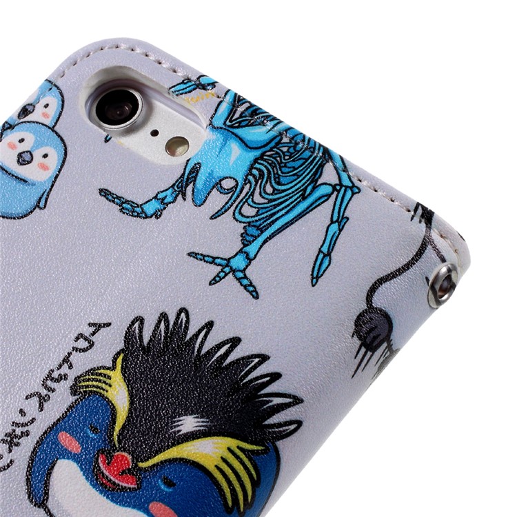 JIANG Cartoon Pattern Wallet Leather Cell Phone Case for iPhone 7 4.7 inch - Penguin Family-8
