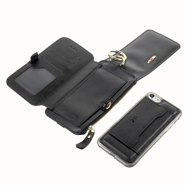 2-in-1 Button Closure Zippered Wallet Leather Cell Phone Case with Metal Ring for iPhone 7 4.7 inch - Black-10