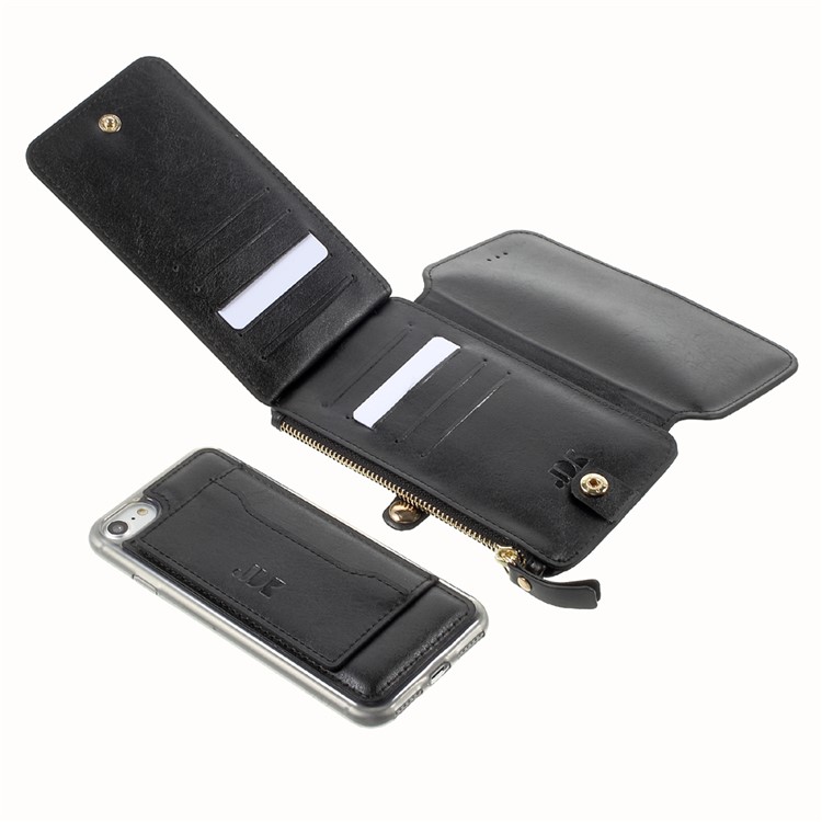 2-in-1 Button Closure Zippered Wallet Leather Cell Phone Case with Metal Ring for iPhone 7 4.7 inch - Black-11